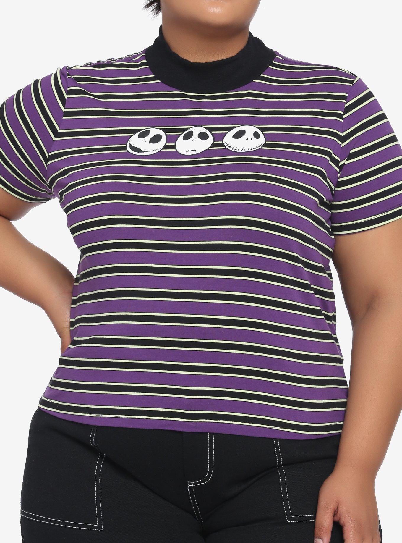 The Nightmare Before Christmas Stripe Mock Neck Skimmer Girls T-Shirt Plus Size, MULTI, hi-res