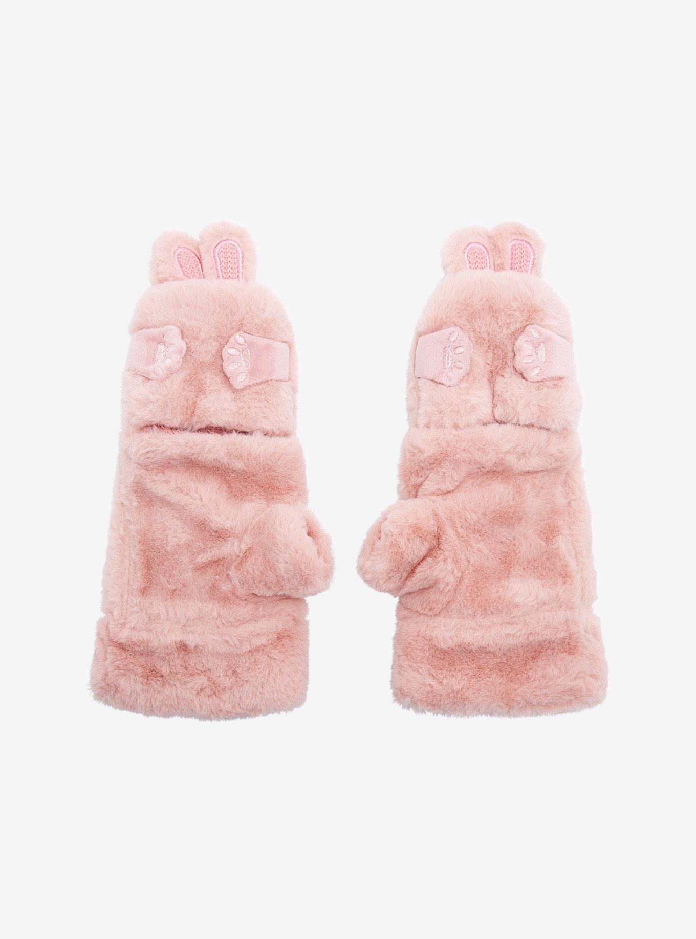 Pink Fuzzy Bunny Ear Gloves, , hi-res