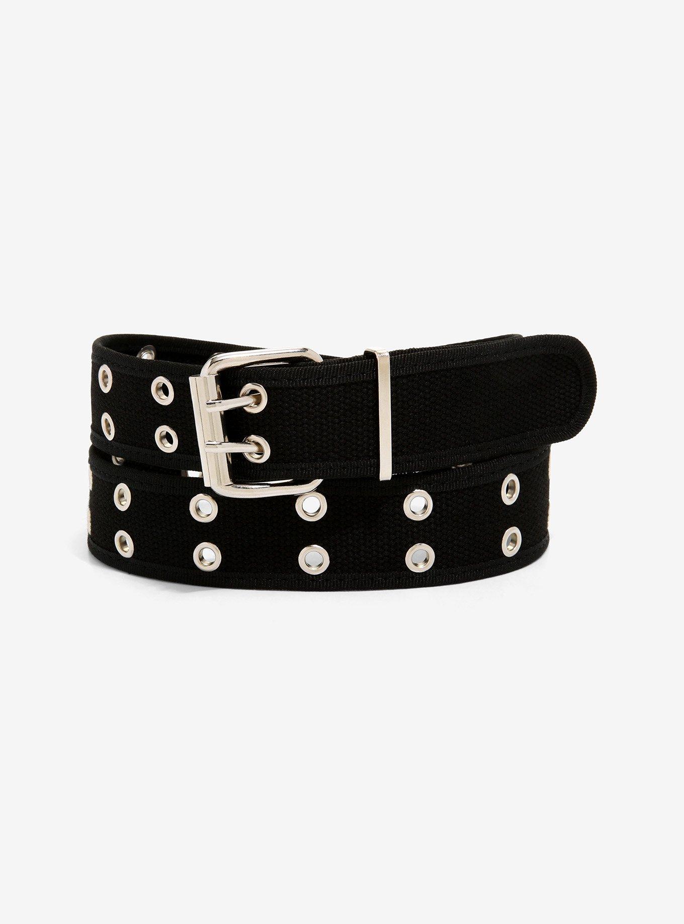 Two-Row Black & Silver Tone Grommet Belt | Hot Topic