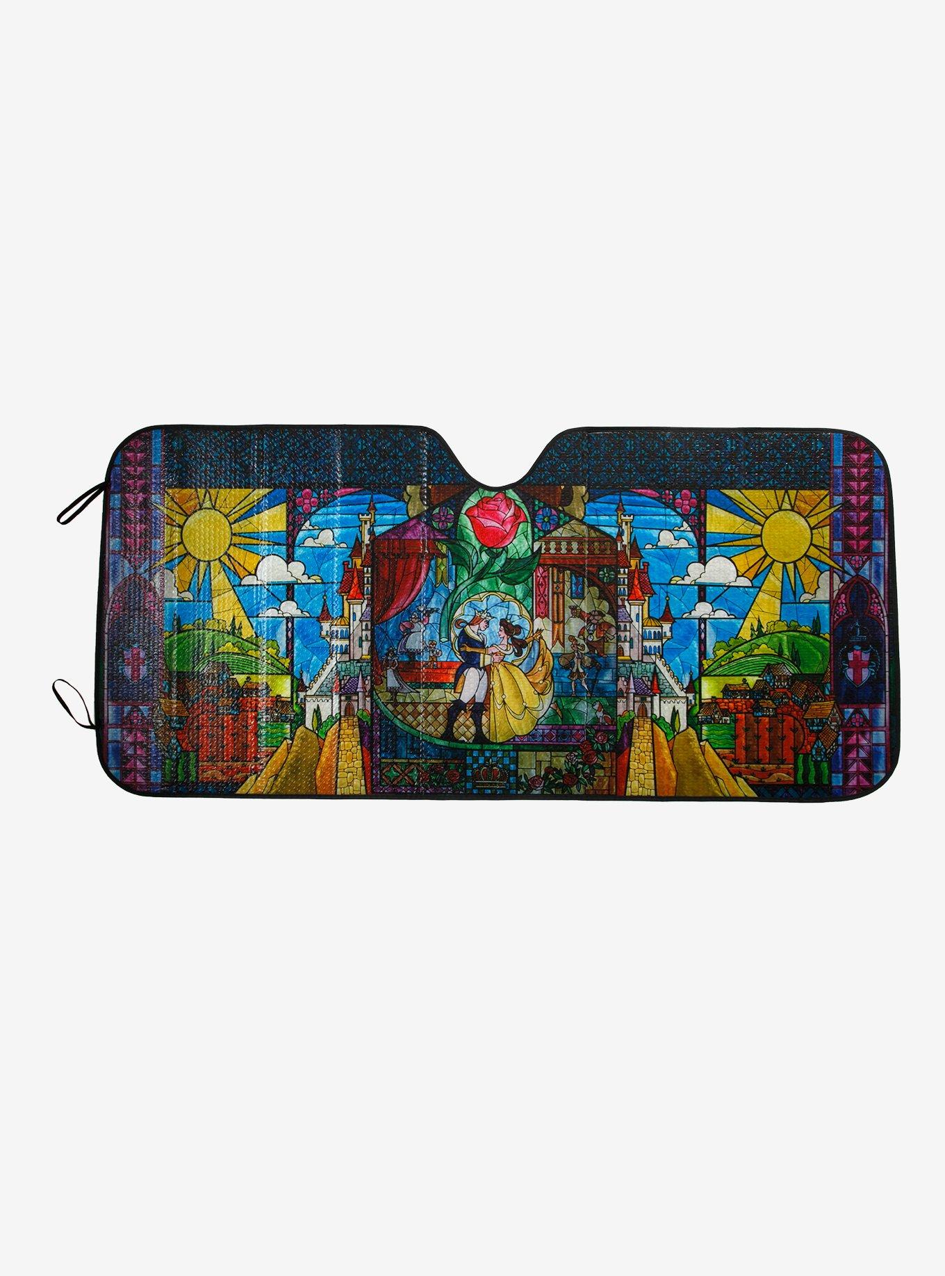 Disney Beauty and the Beast Stained Glass Mural Accordion Sunshade - BoxLunch Exclusive, , hi-res