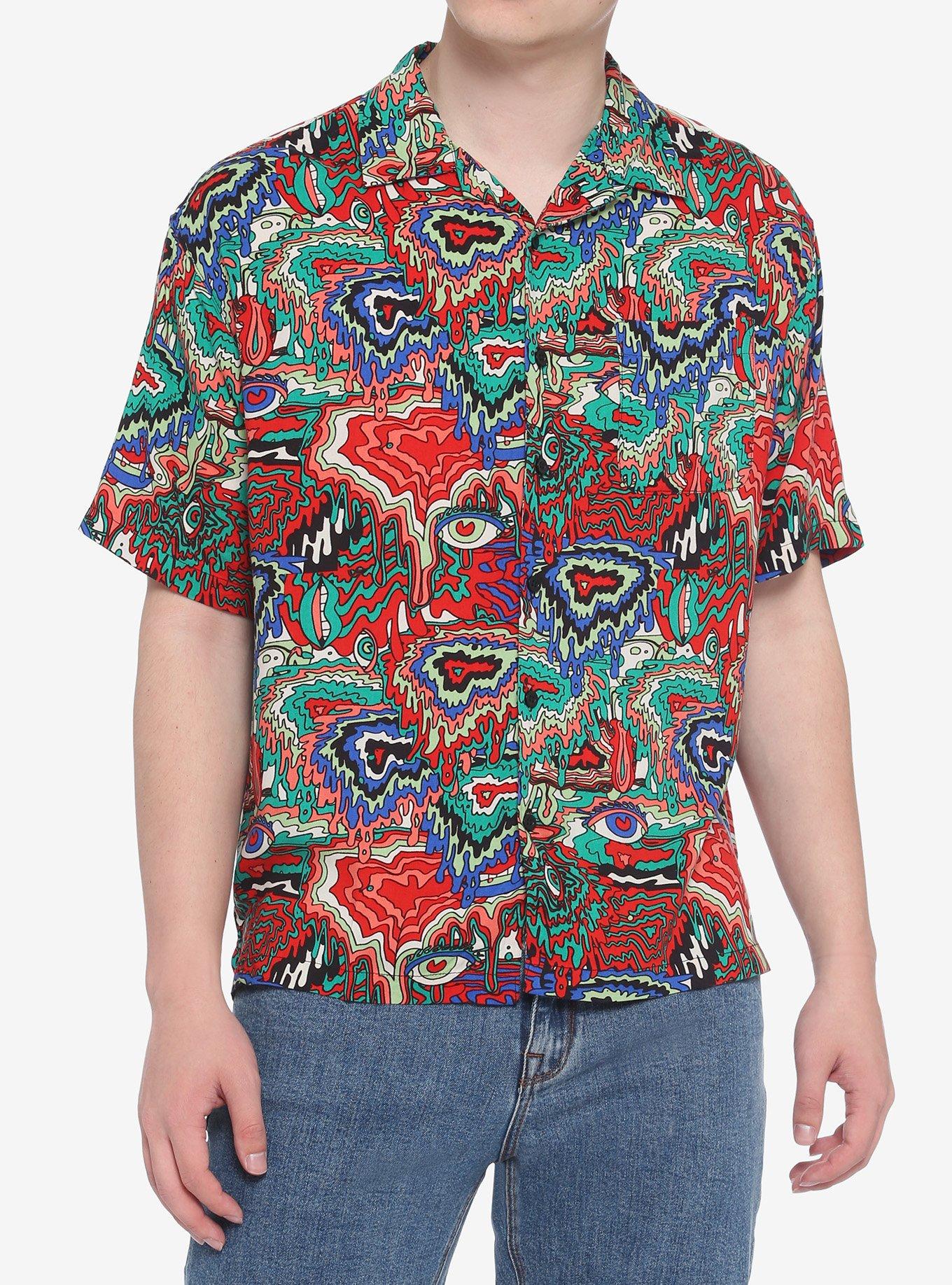 Psychedelic Drip Woven Button-Up, ABSTRACT, hi-res