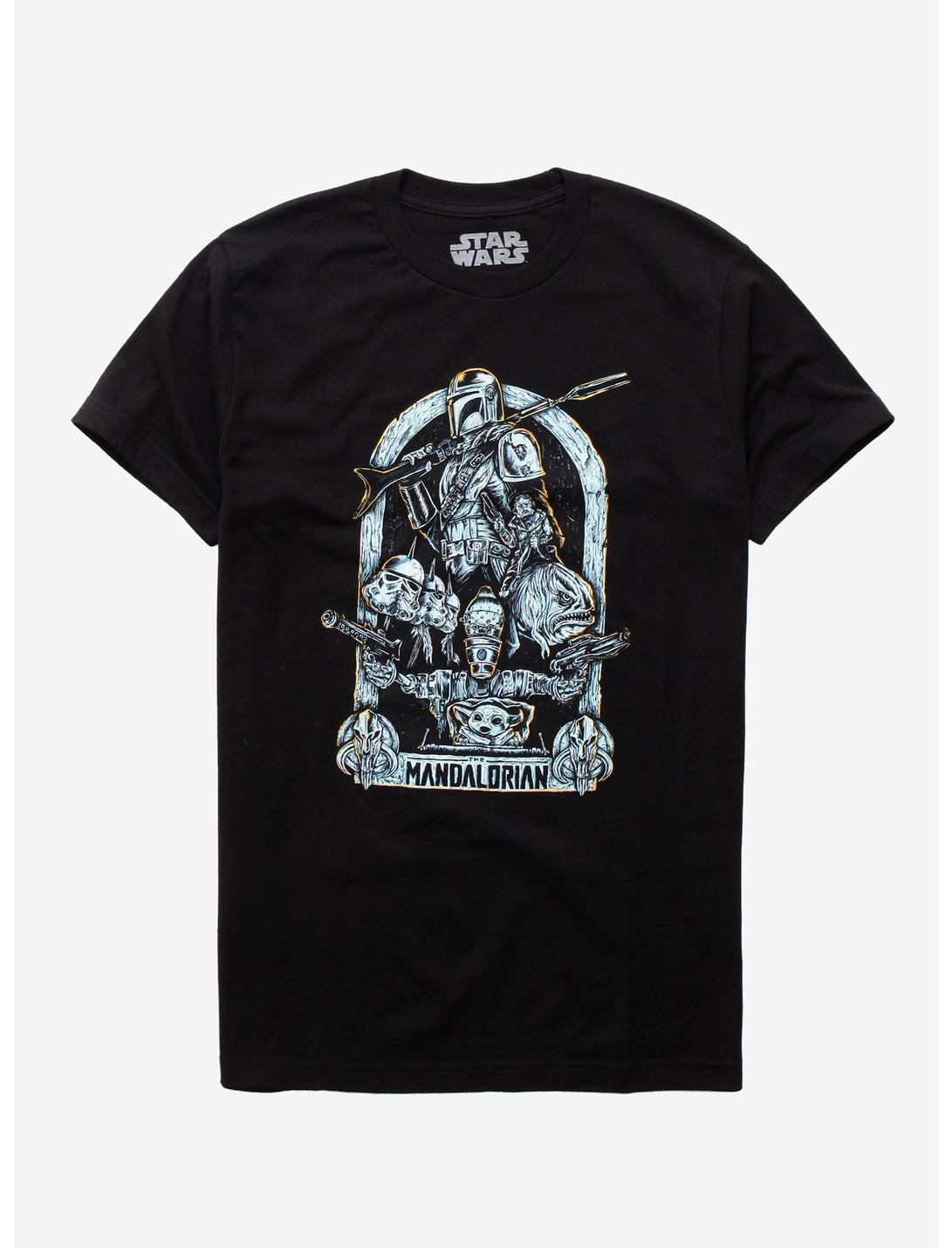 Star Wars The Mandalorian Group T-Shirt By Vertebrae33, BLACK, hi-res