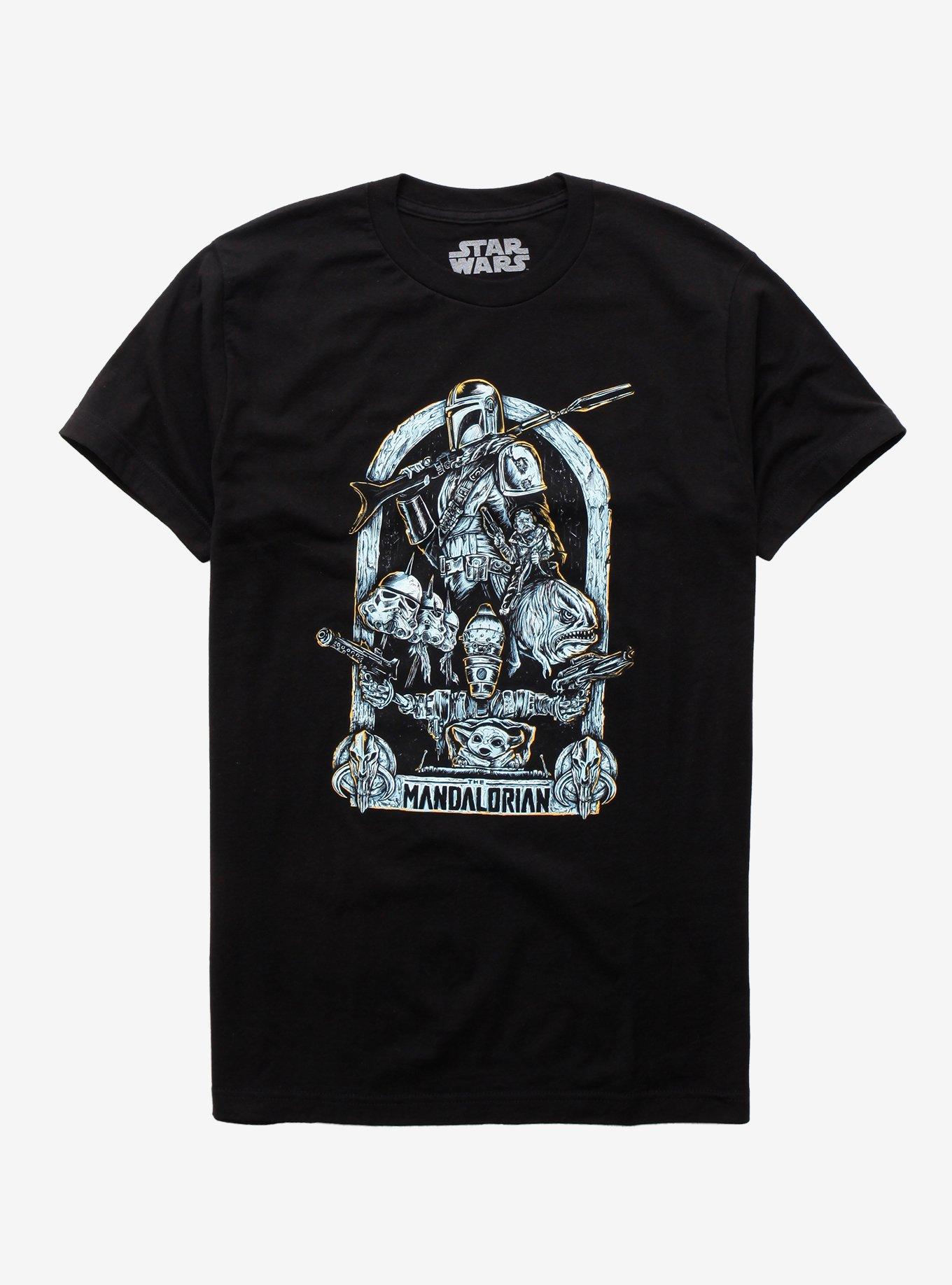 Star Wars The Mandalorian Group T-Shirt By Vertebrae33, BLACK, hi-res