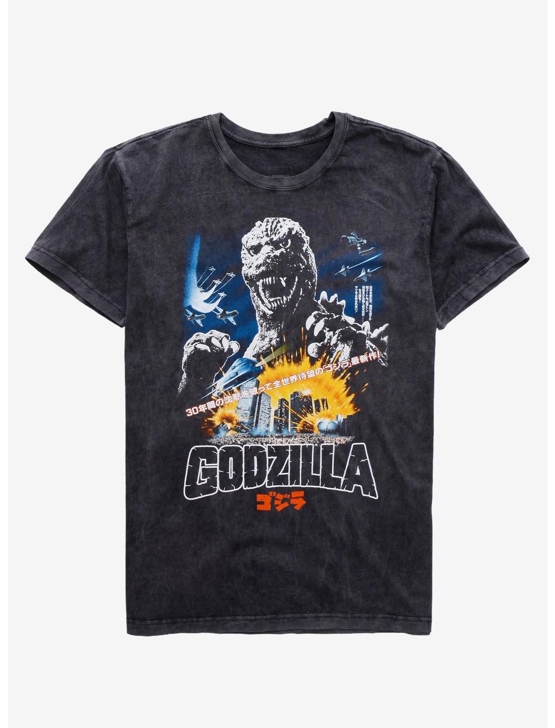 Godzilla Japan Poster Mineral Wash T-Shirt, CHARCOAL, hi-res