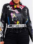 Azalea Wang Make Art Graffiti Moto Jacket Plus Size, BLACK, hi-res