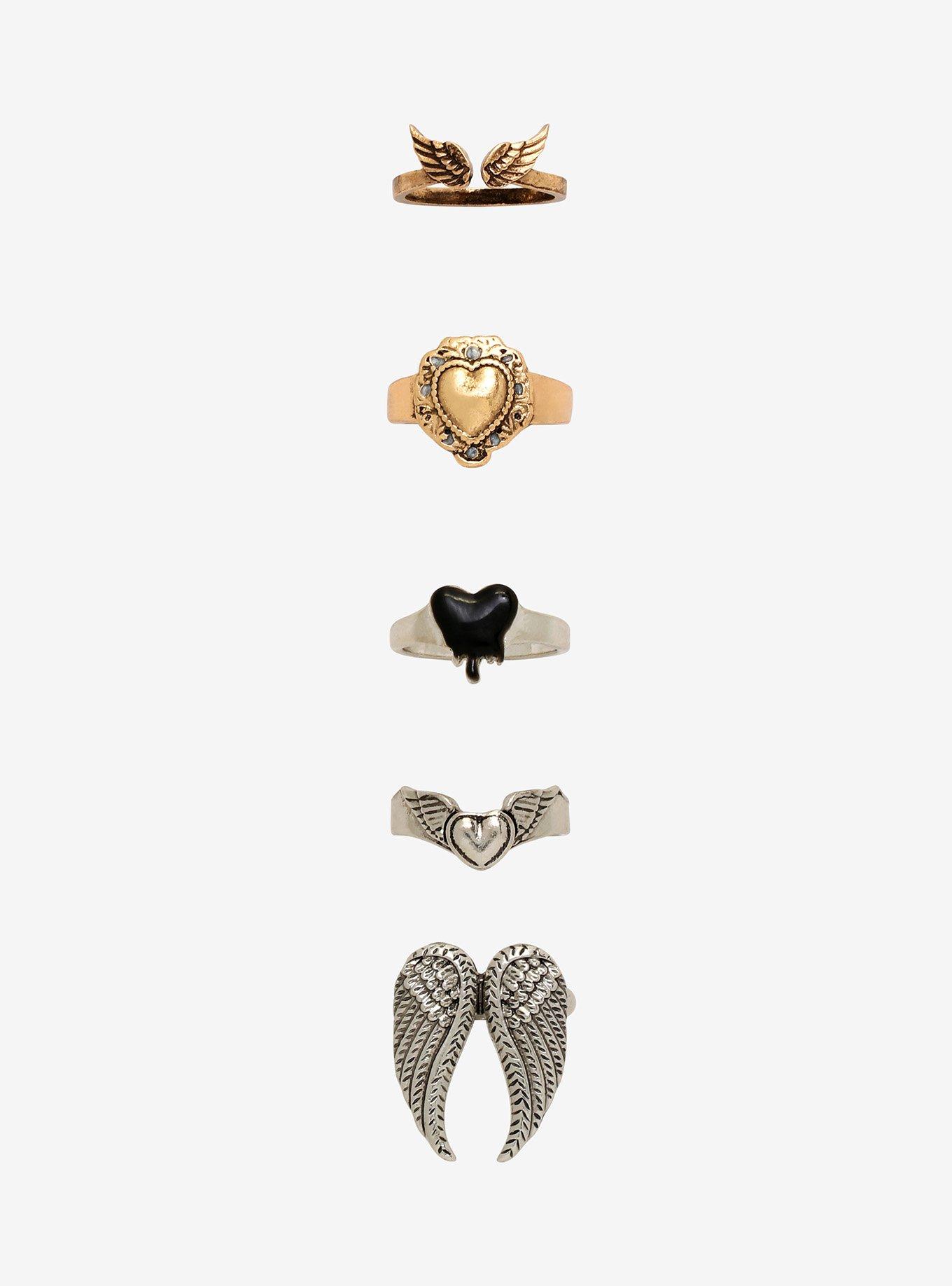 Heart Angel Wing Ring Set, , hi-res