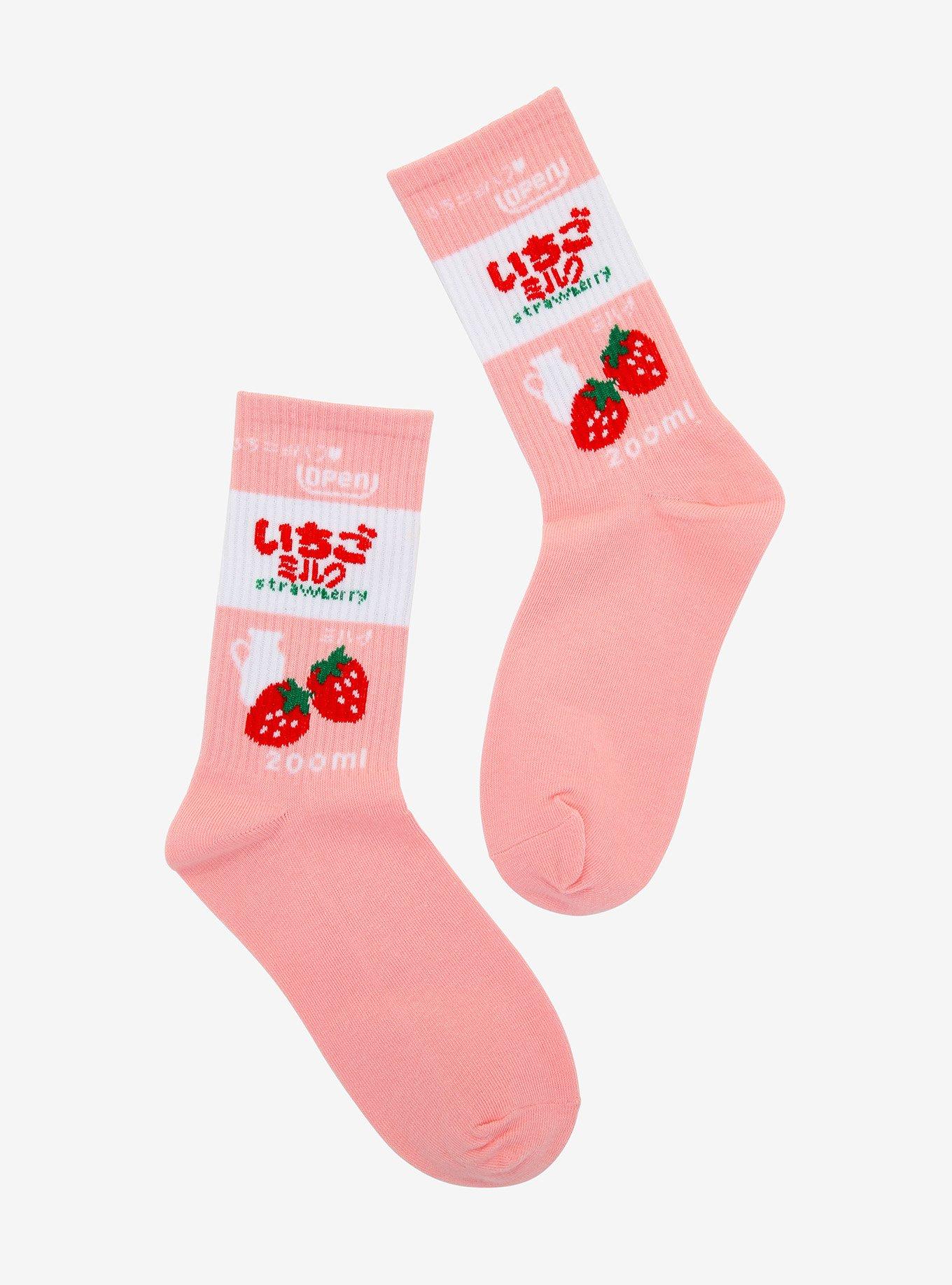 Strawberry Milk Japanese Crew Socks, , hi-res