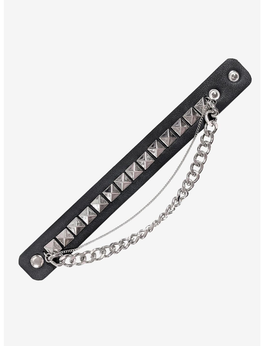 Studs & Chains Faux Leather Cuff Bracelet, , hi-res
