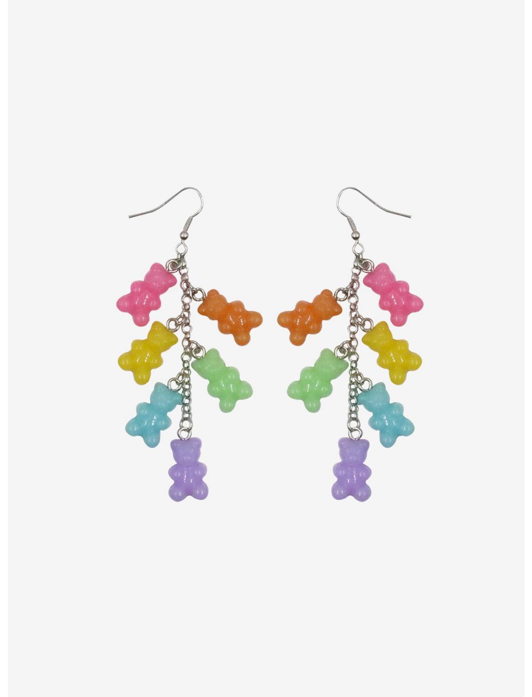 Pastel Rainbow Candy Bear Drop Earrings, , hi-res