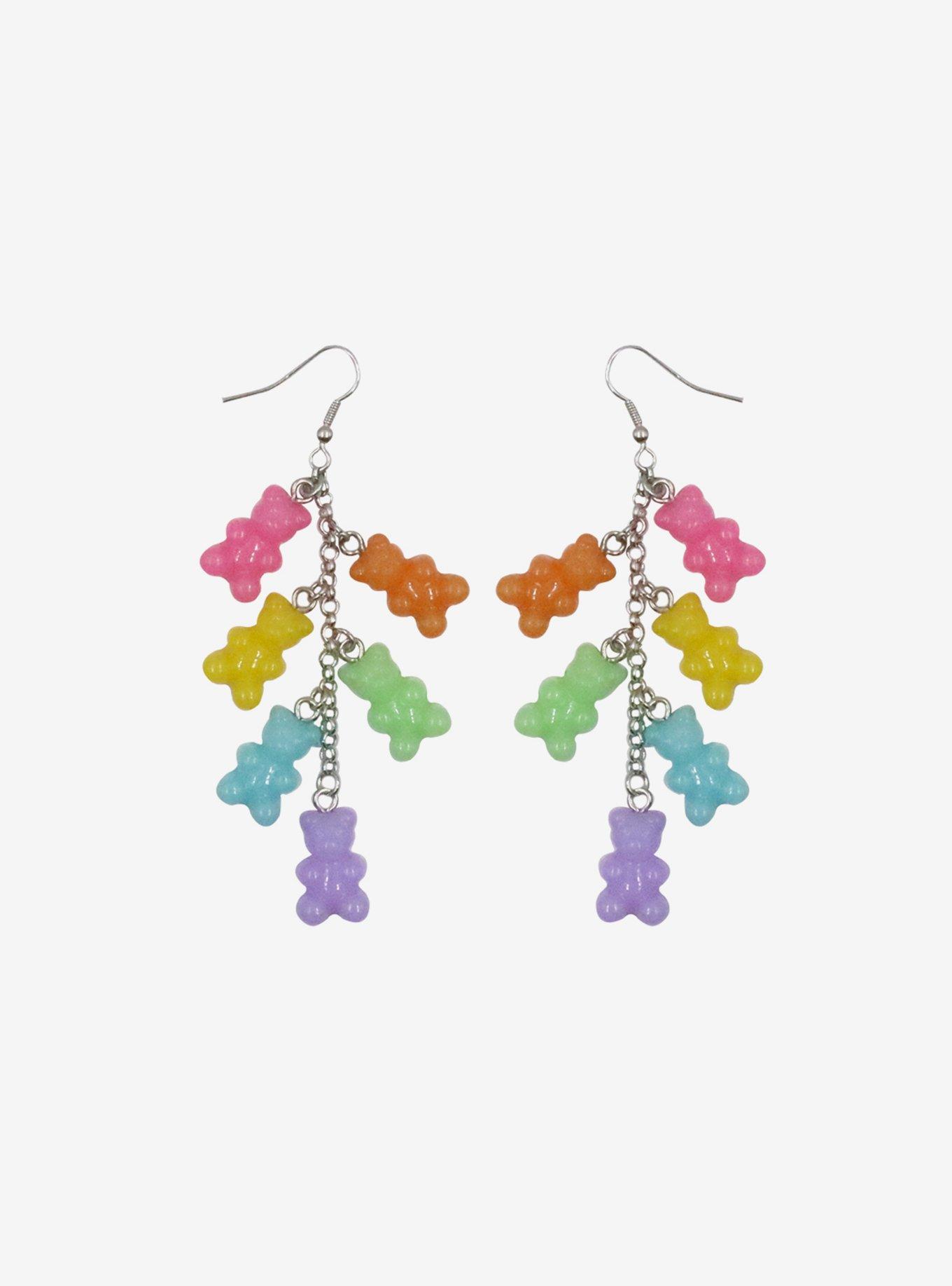 Pastel Rainbow Candy Bear Drop Earrings, , hi-res
