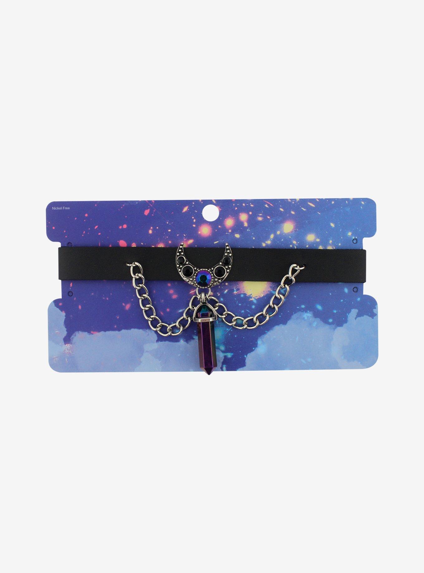 Jeweled Crescent Moon Crystal Choker, , hi-res