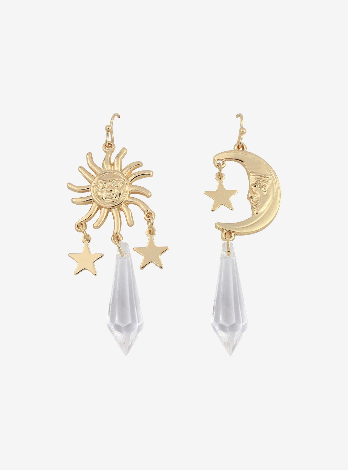 Gold Moon & Sun Crystal Drop Earrings | Hot Topic