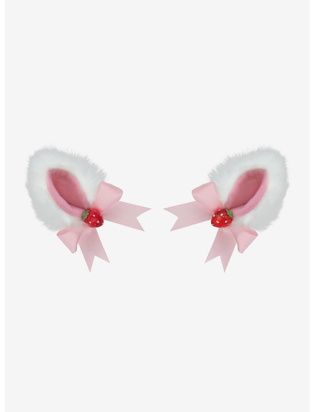 Strawberry Cat Ear Hair Clip Set, , hi-res