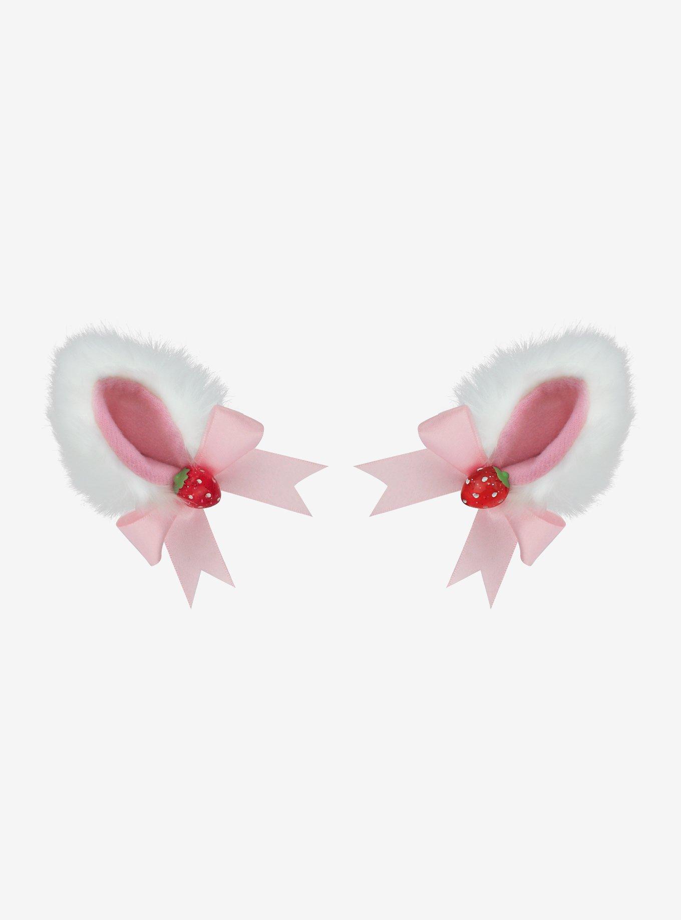 Strawberry Cat Ear Hair Clip Set, , hi-res