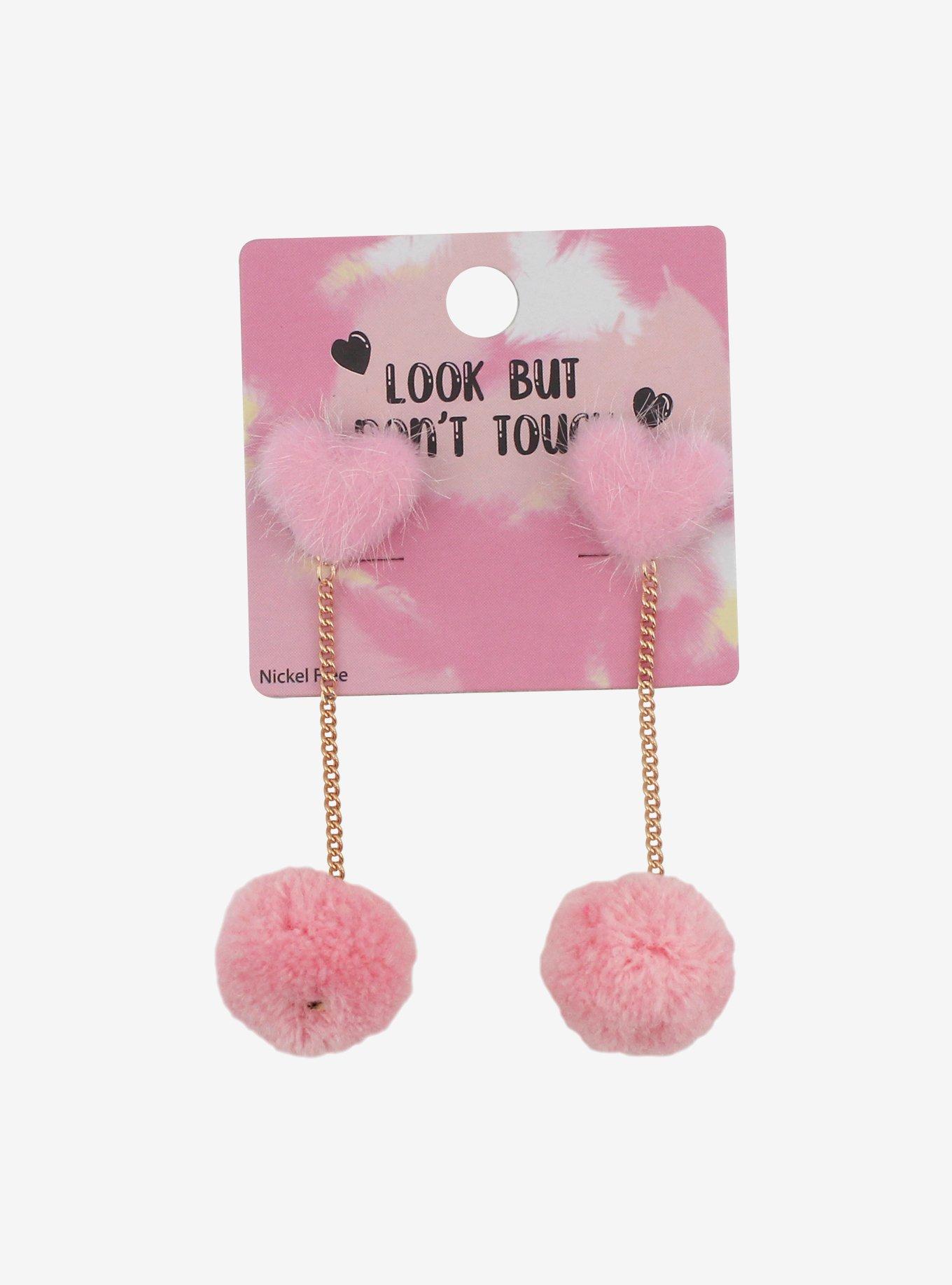 Pink Fuzzy Heart Drop Earrings Hot Topic