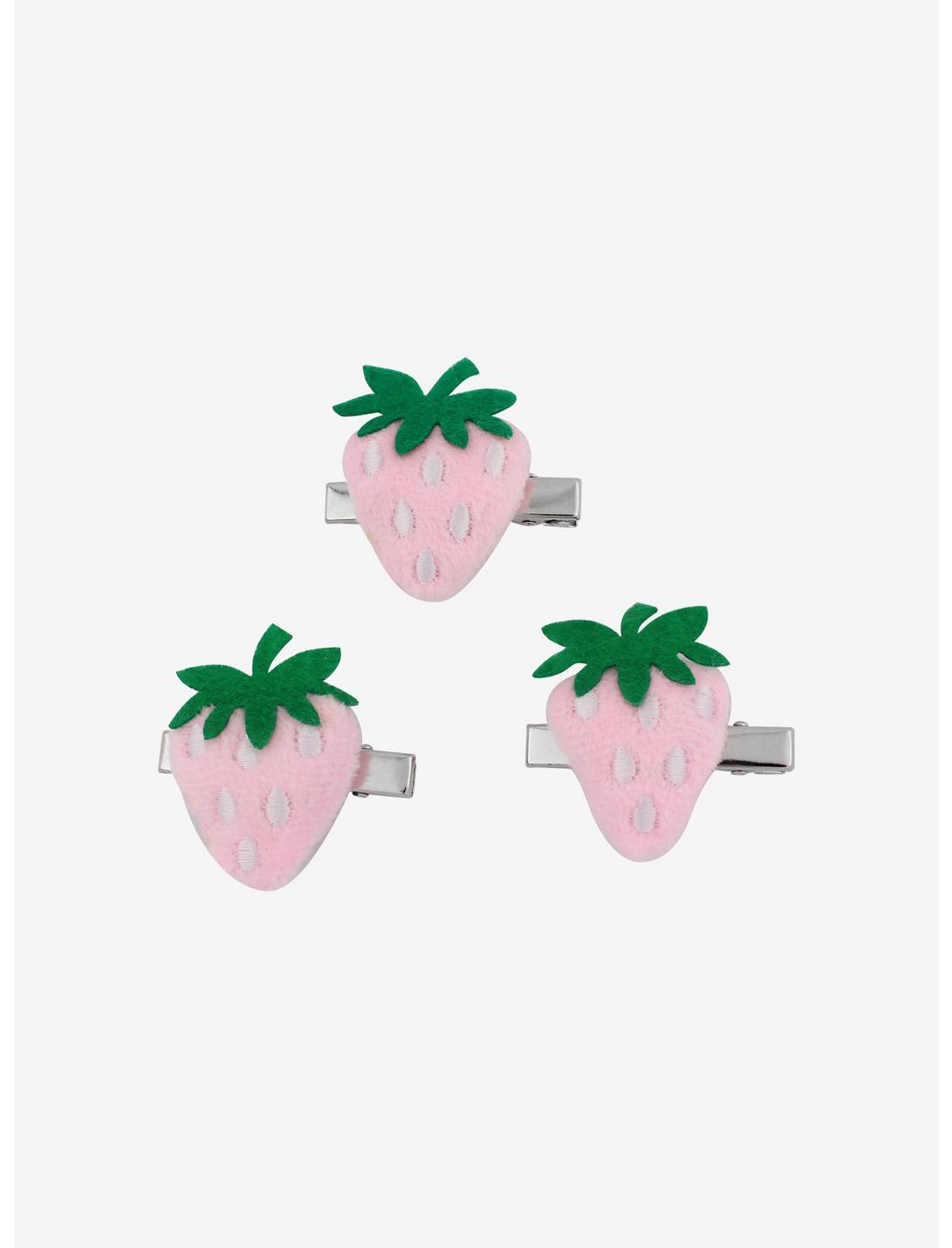 Pink Strawberry Puffy Hair Clip Set, , hi-res