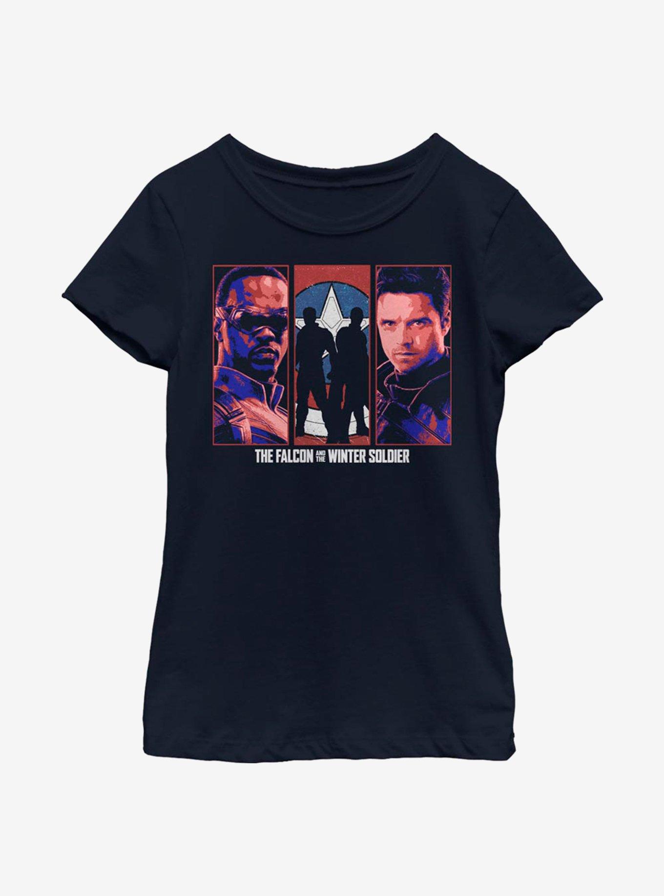 Marvel The Falcon And The Winter Soldier Group Youth Girls T-Shirt, NAVY, hi-res
