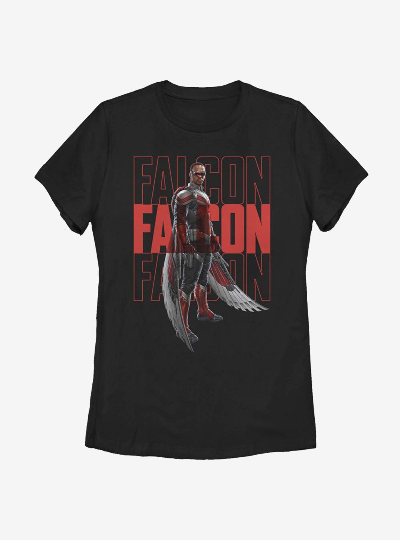Marvel The Falcon And The Winter Soldier Falcon Repeating Womens T-Shirt, BLACK, hi-res