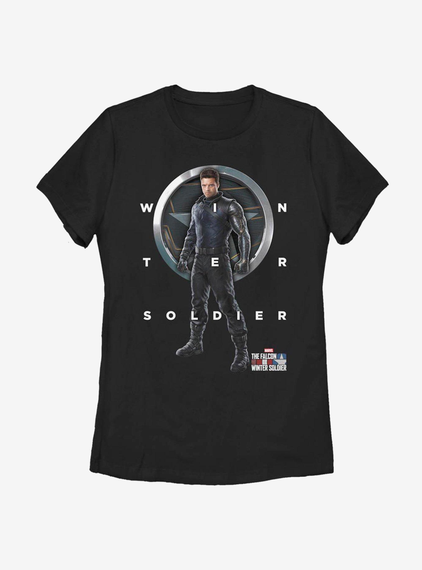 Marvel The Falcon And The Winter Soldier Grid Text Womens T-Shirt, BLACK, hi-res
