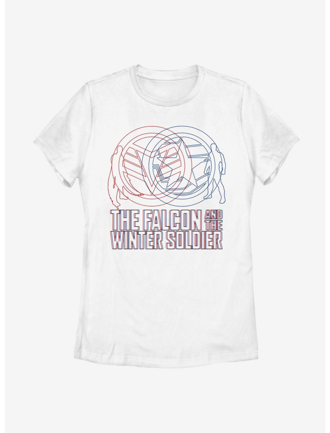 Marvel The Falcon And The Winter Soldier Red Blue Wireframe Womens T-Shirt, WHITE, hi-res