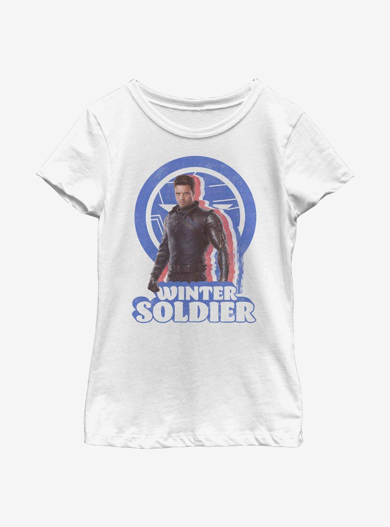 Marvel The Falcon And The Winter Soldier Distressed Bucky Youth Girls T-Shirt, WHITE, hi-res