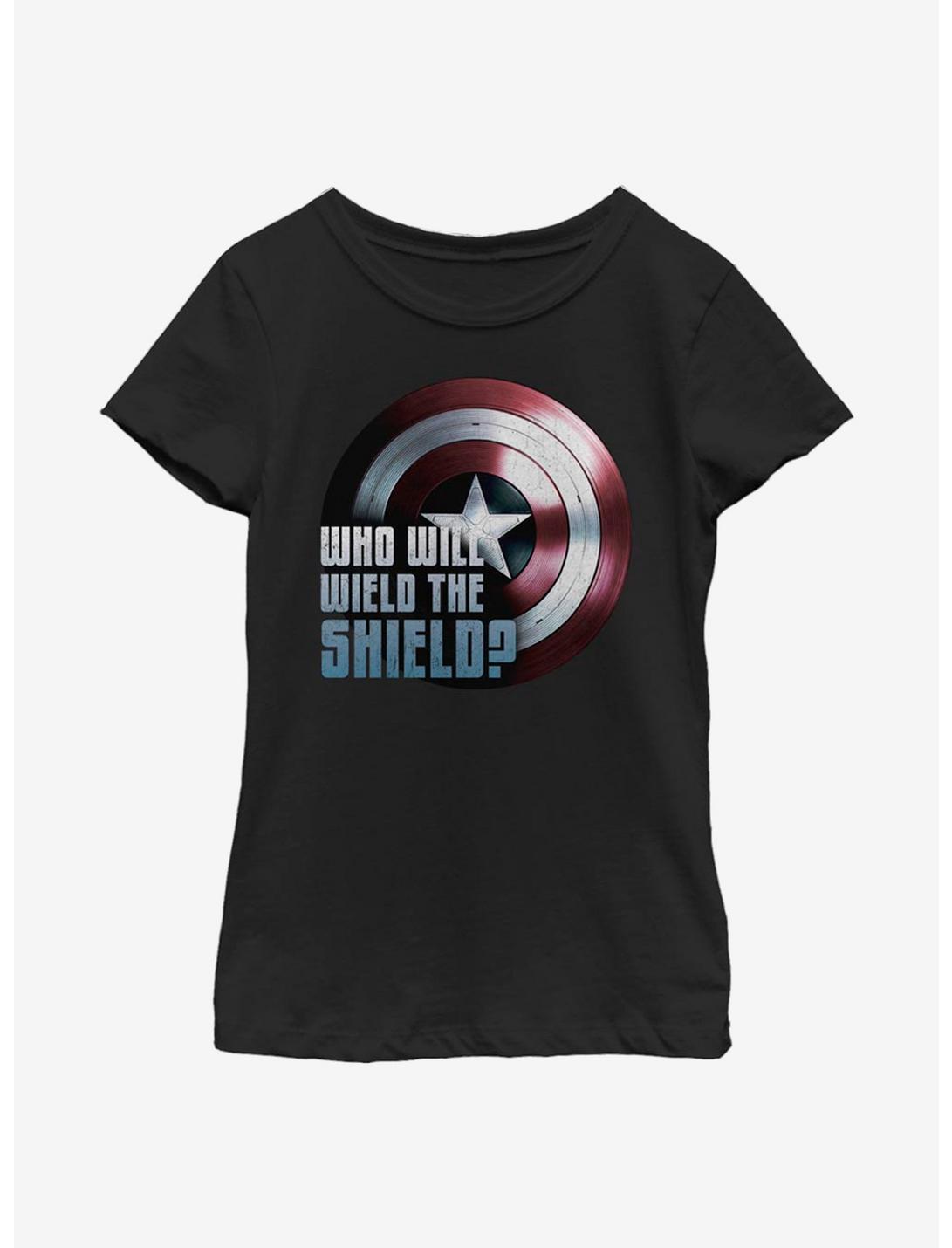 Marvel The Falcon And The Winter Soldier Wielding The Shield Youth Girls T-Shirt, BLACK, hi-res