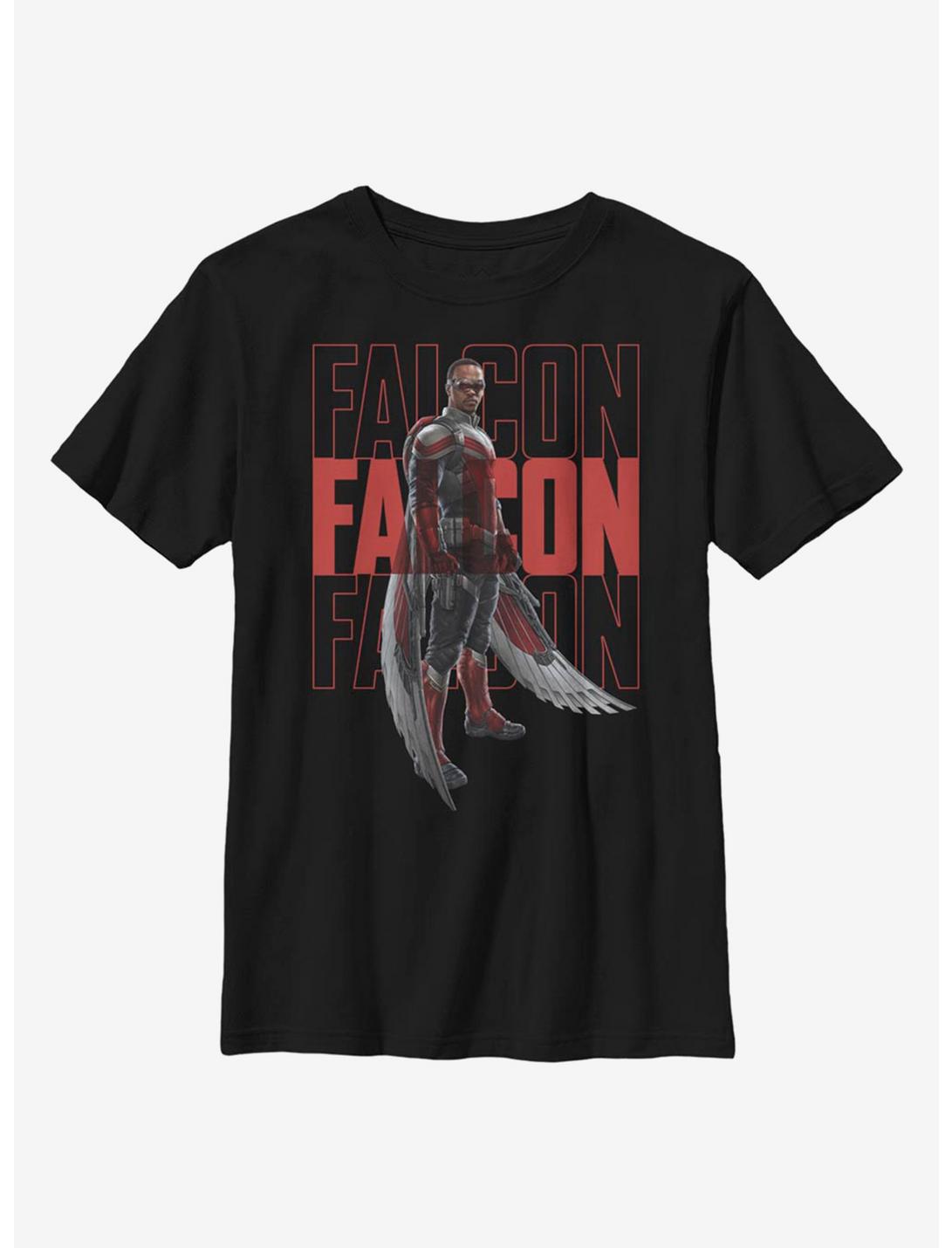 Marvel The Falcon And The Winter Soldier Falcon Repeating Youth T-Shirt, BLACK, hi-res