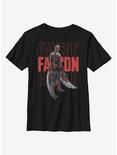 Marvel The Falcon And The Winter Soldier Falcon Repeating Youth T-Shirt, BLACK, hi-res