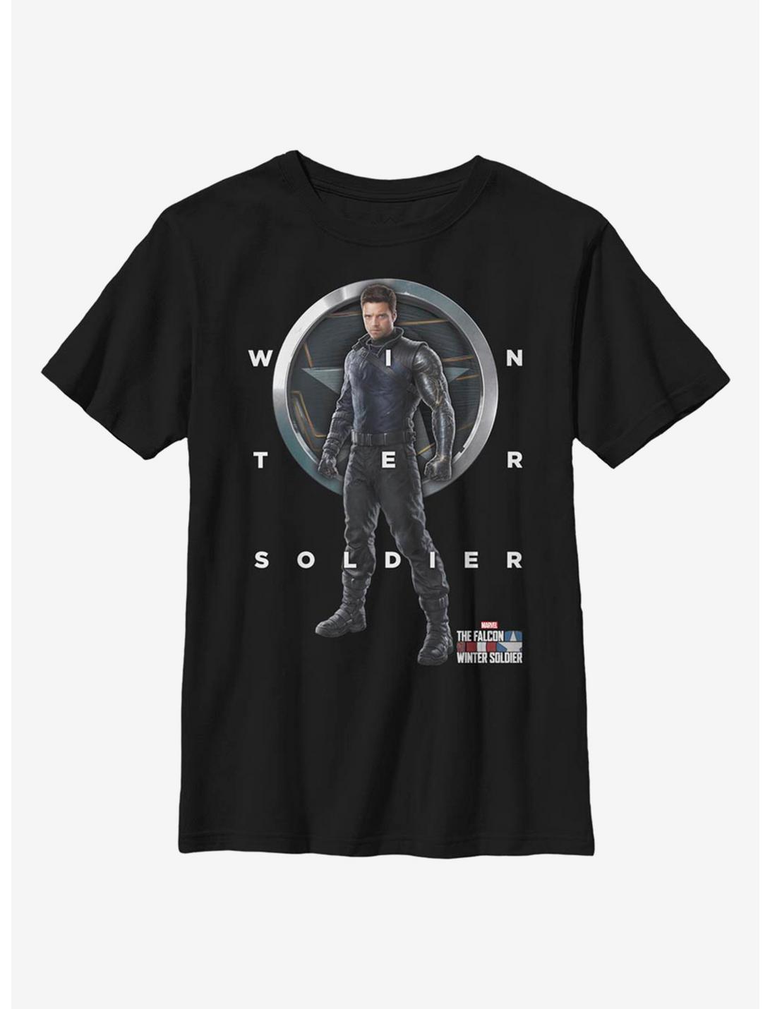 Marvel The Falcon And The Winter Soldier Grid Text Youth T-Shirt, BLACK, hi-res