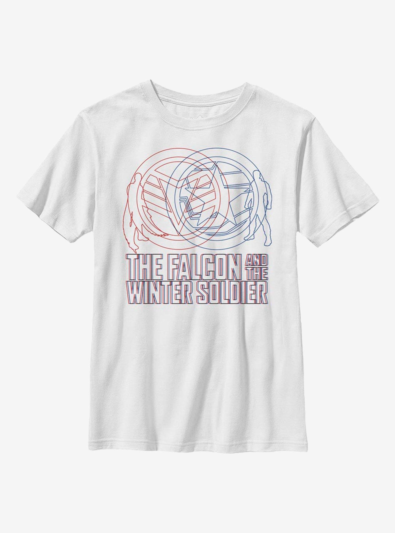Marvel The Falcon And The Winter Soldier Red Blue Wireframe Youth T-Shirt, WHITE, hi-res