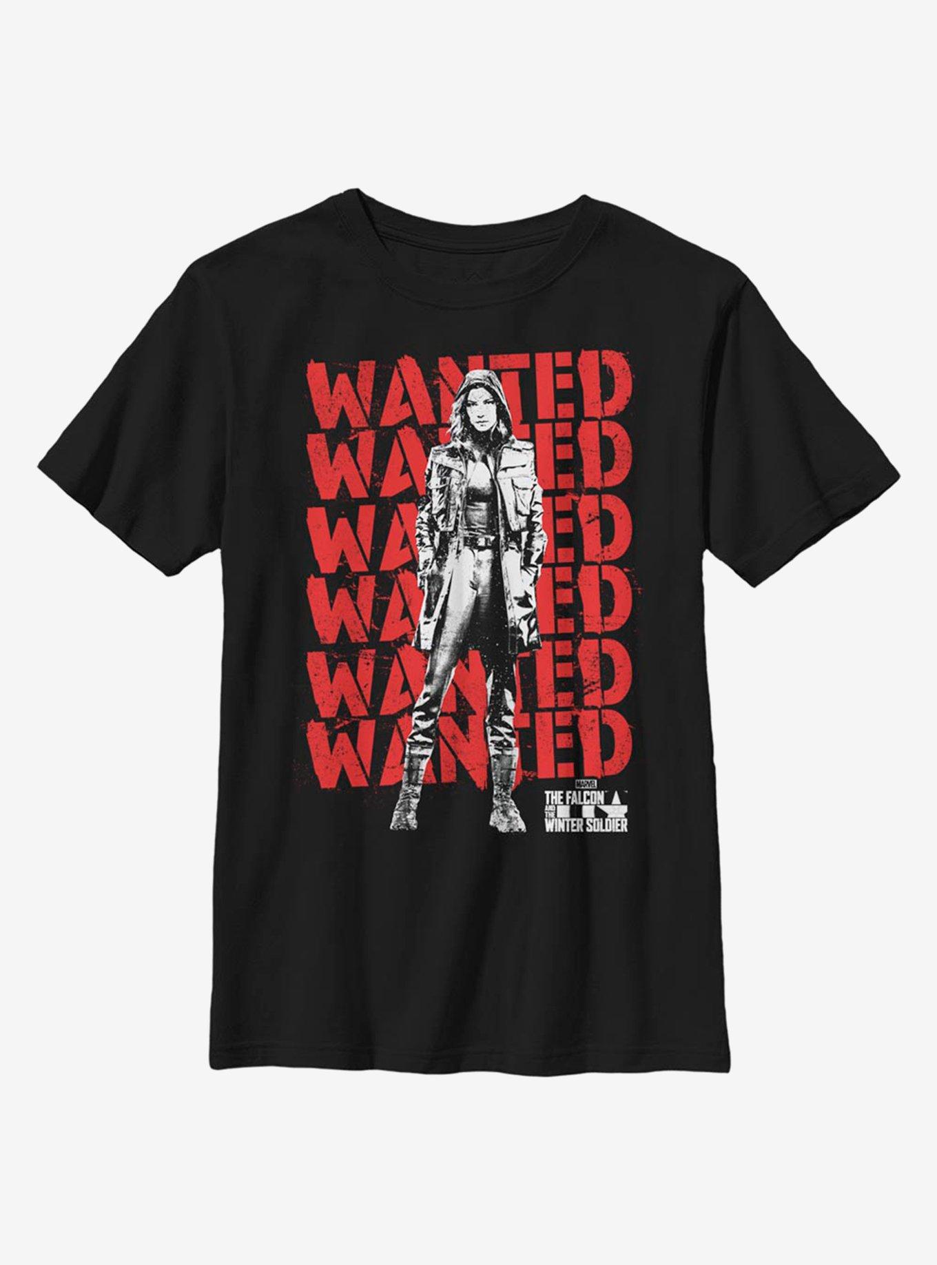 Marvel The Falcon And The Winter Soldier Wanted Repeating Red Youth T-Shirt, BLACK, hi-res