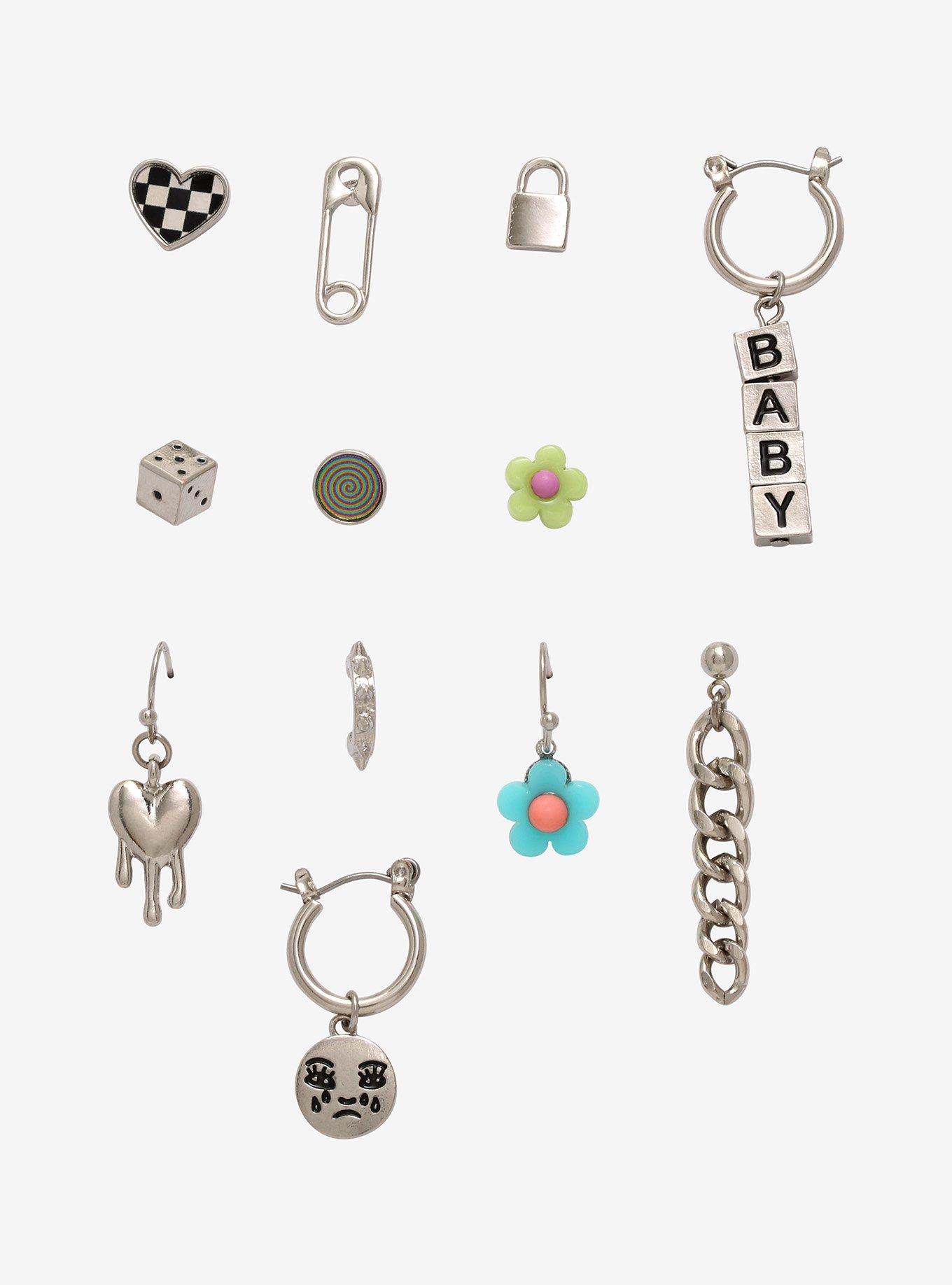 Baby Block Chain Daisy Mismatch Earring Set, , hi-res