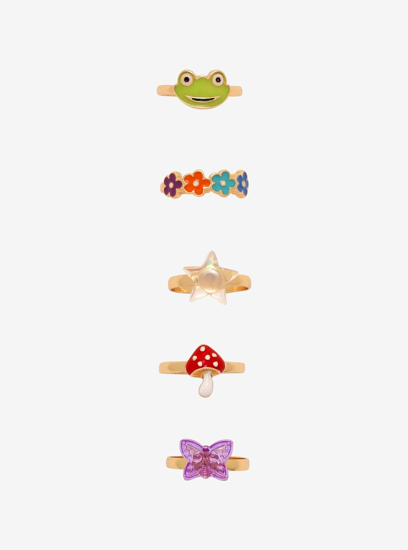 Frog Mushroom & Flower Ring Set, , hi-res