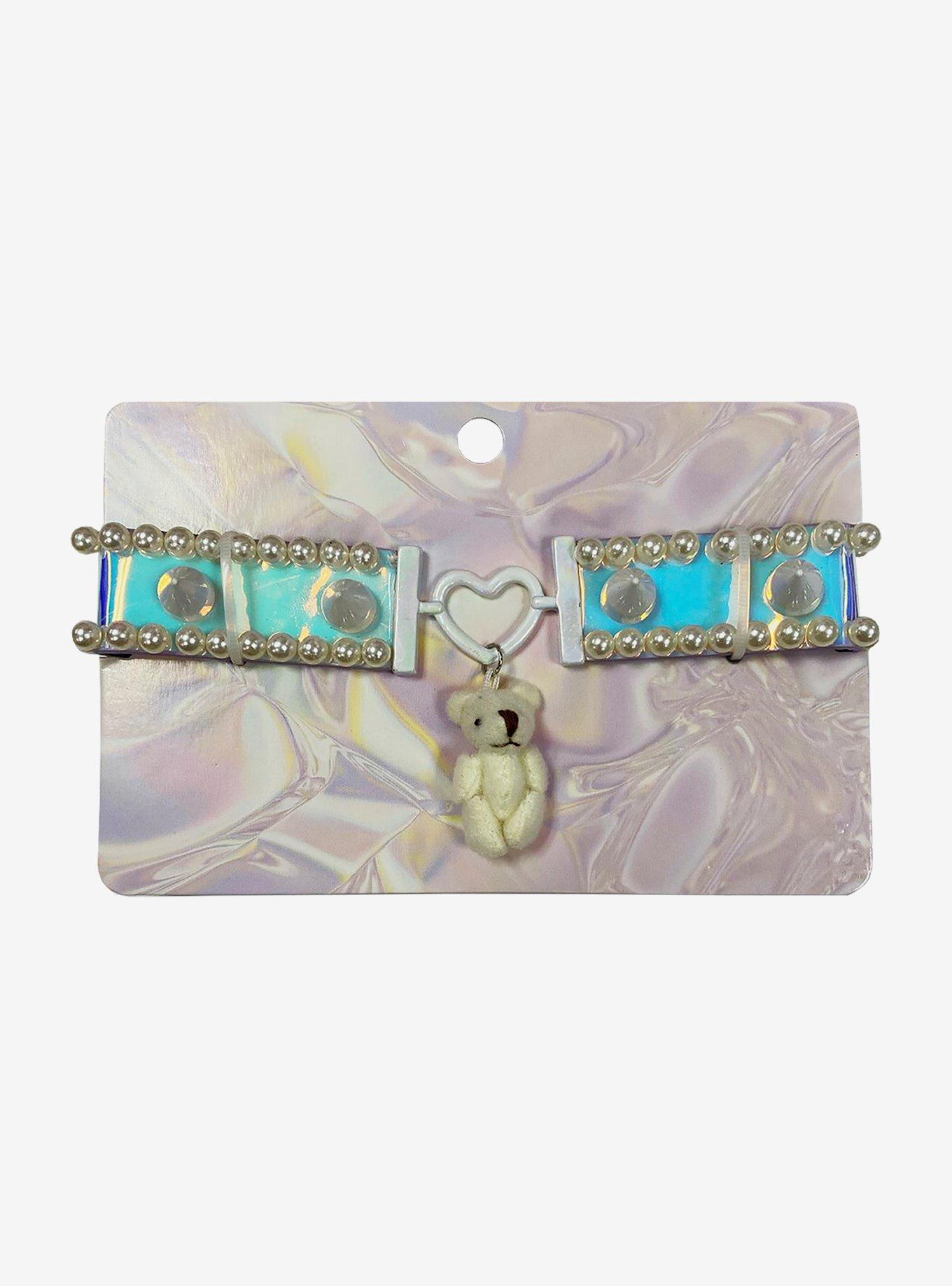 Pearl & Furry Bear Spiked Choker