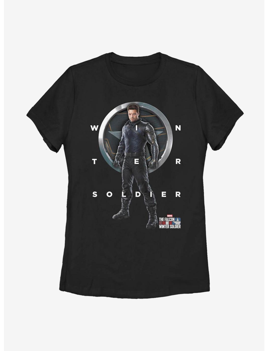 Marvel The Falcon And The Winter Soldier Grid Text Womens T-Shirt, BLACK, hi-res