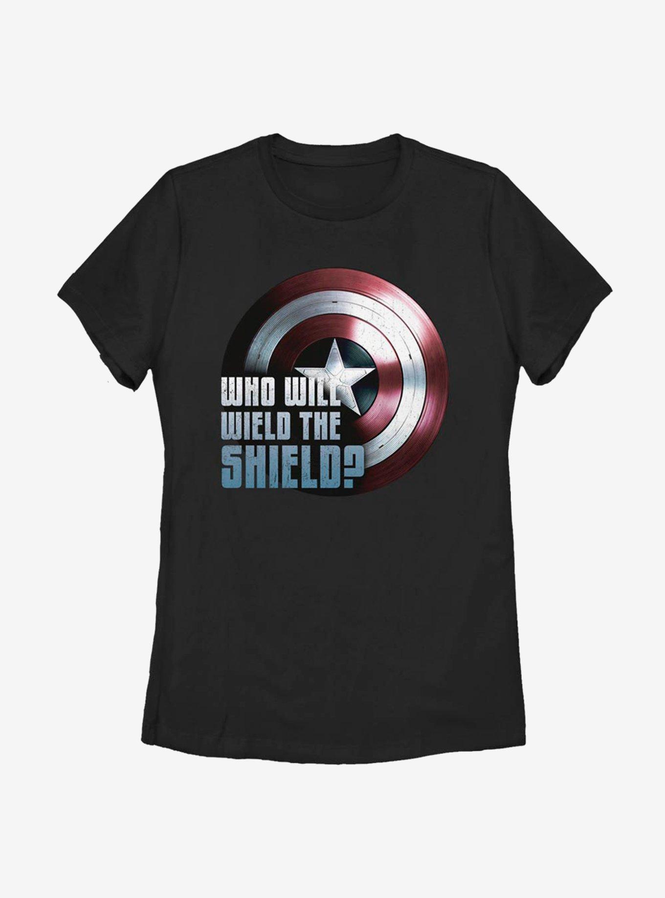 Marvel The Falcon And The Winter Soldier Wielding The Shield Womens T-Shirt, BLACK, hi-res