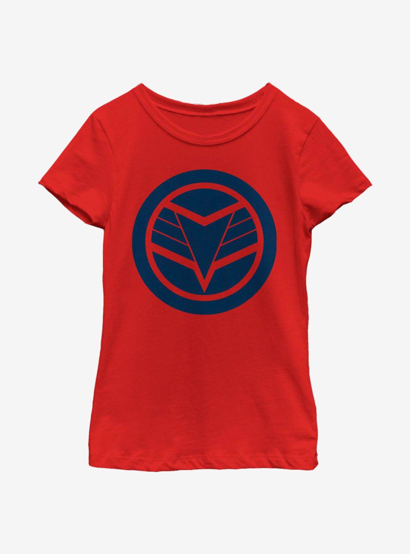 Marvel The Falcon And The Winter Soldier Blue Shield Youth Girls T-Shirt, RED, hi-res