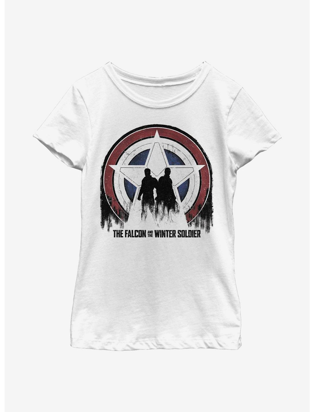 Marvel The Falcon And The Winter Soldier Silhouette Shield Youth Girls T-Shirt, WHITE, hi-res