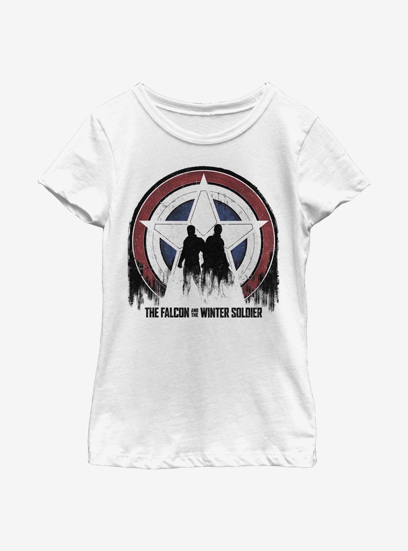 Marvel The Falcon And The Winter Soldier Silhouette Shield Youth Girls T-Shirt, WHITE, hi-res