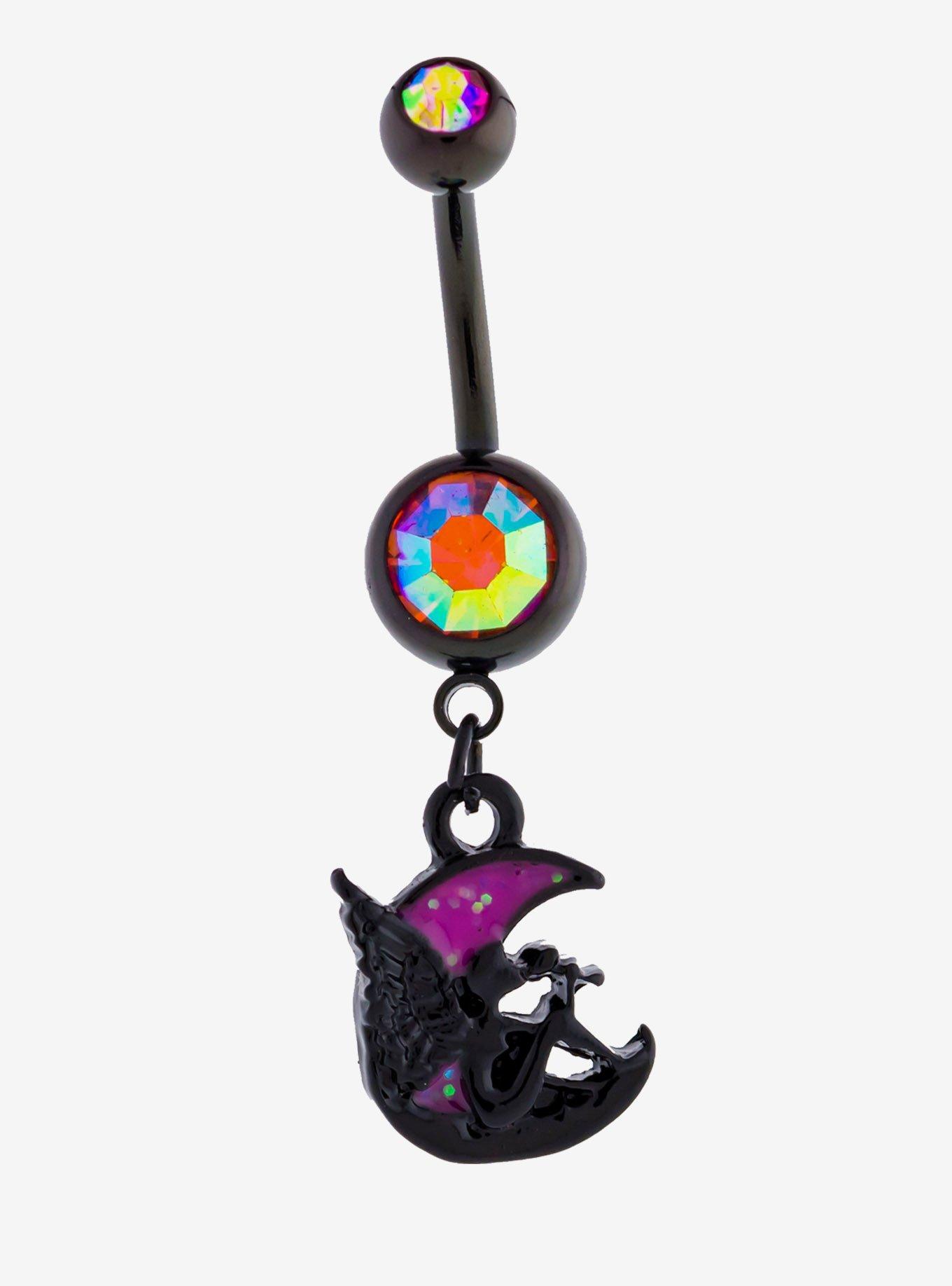 14G Steel Dark Moon Fairy Navel Barbell, , hi-res