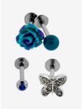 Steel Teal Butterfly & Rose Labret 4 Pack, MULTI, hi-res