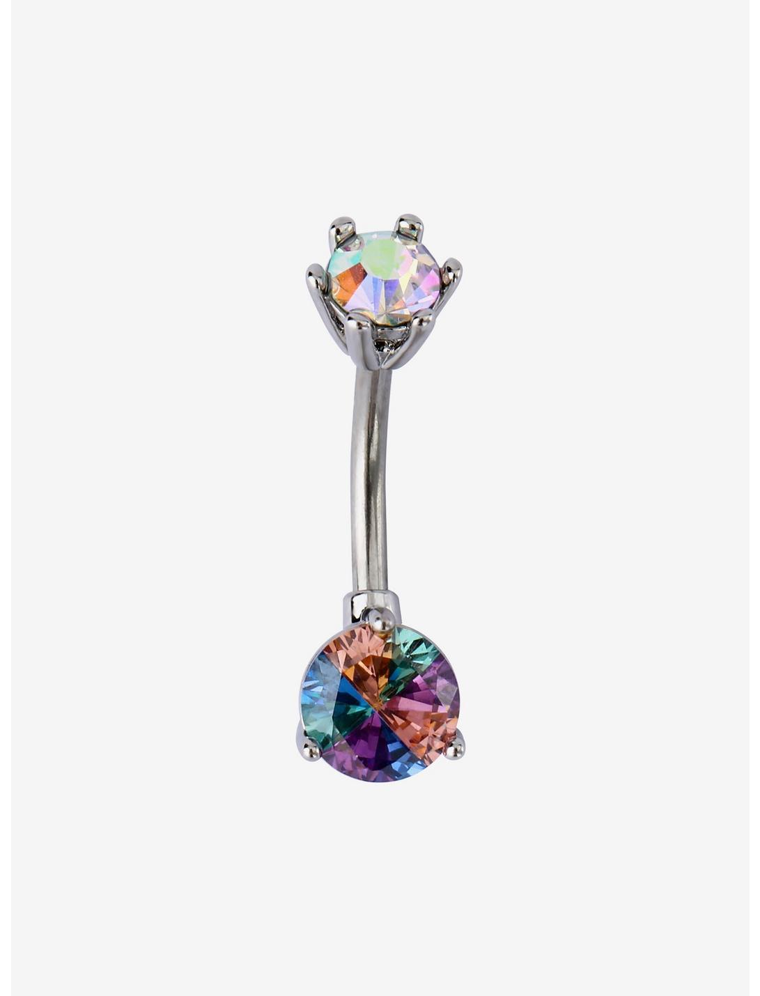 14G Steel Multicolor Stone Navel Barbell, , hi-res