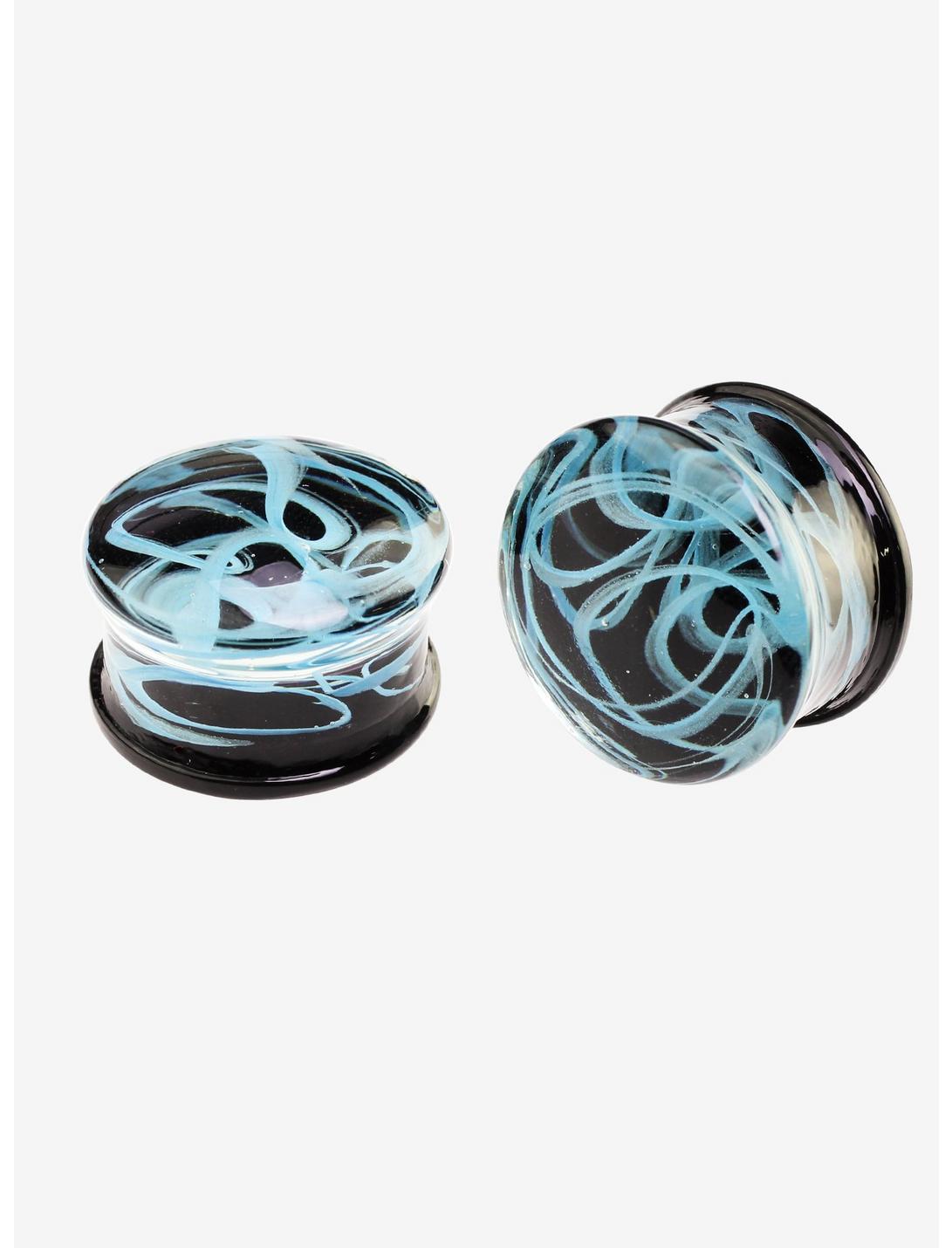 Glass Black & Light Blue Swirl Plug 2 Pack, MULTI, hi-res