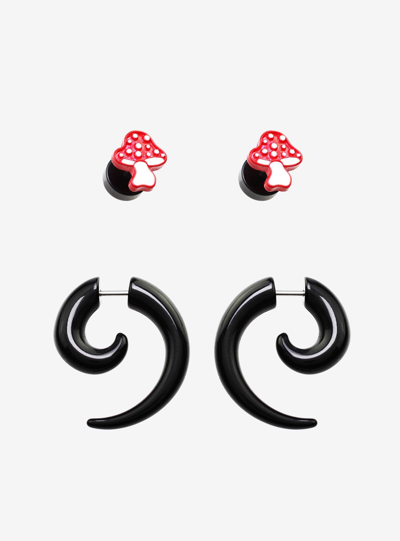 Red Mushroom & Black Spiral Faux Plug & Taper 4 Pack, , hi-res