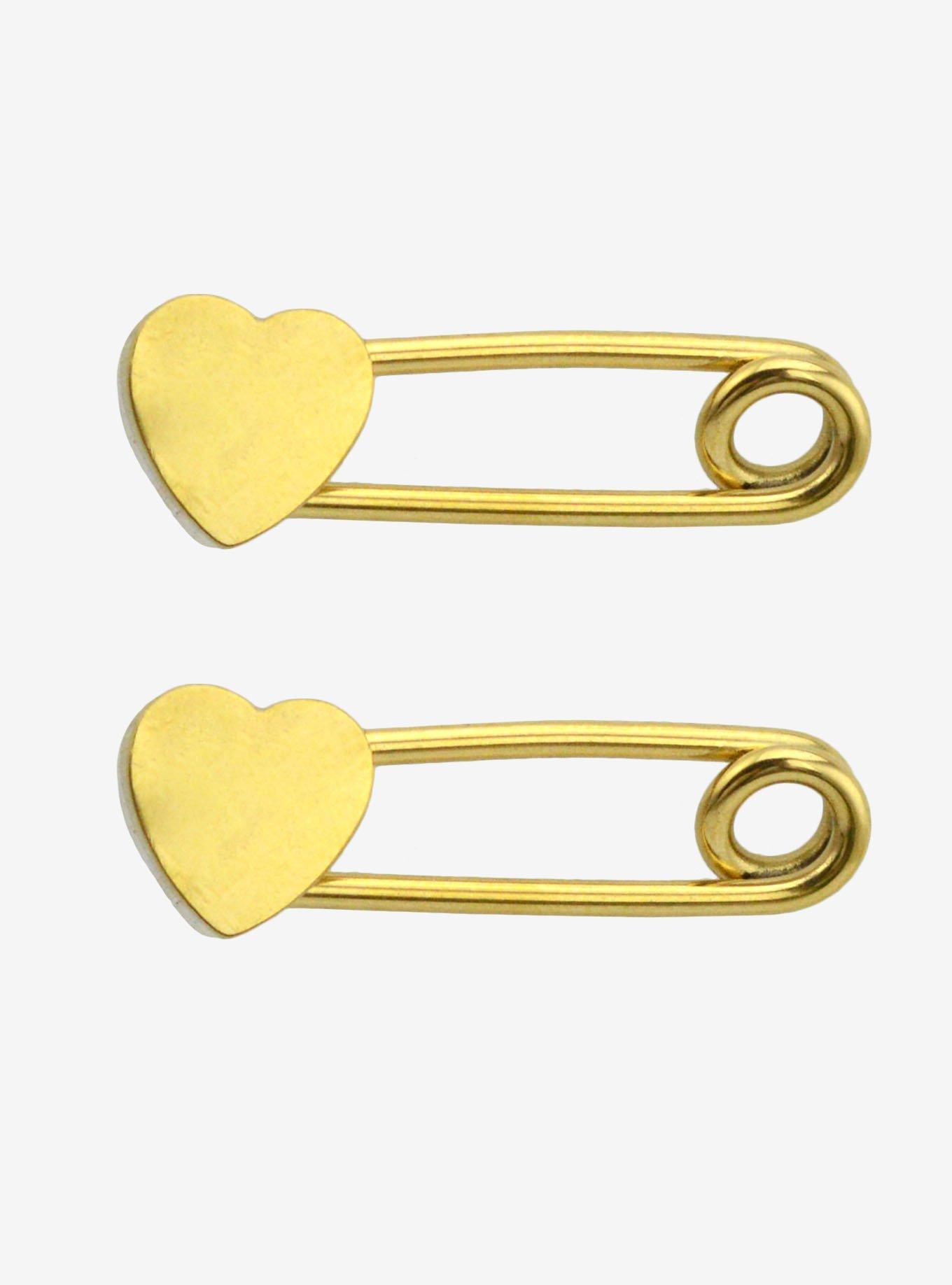 14G Steel Gold Heart Safety Pin Nipple Barbell 2 Pack, , hi-res