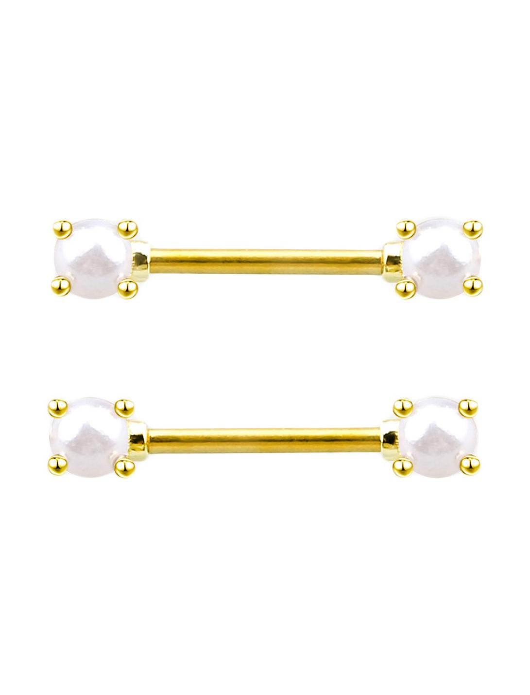 Steel Gold Pearl Nipple Barbell 2 Pack, , hi-res