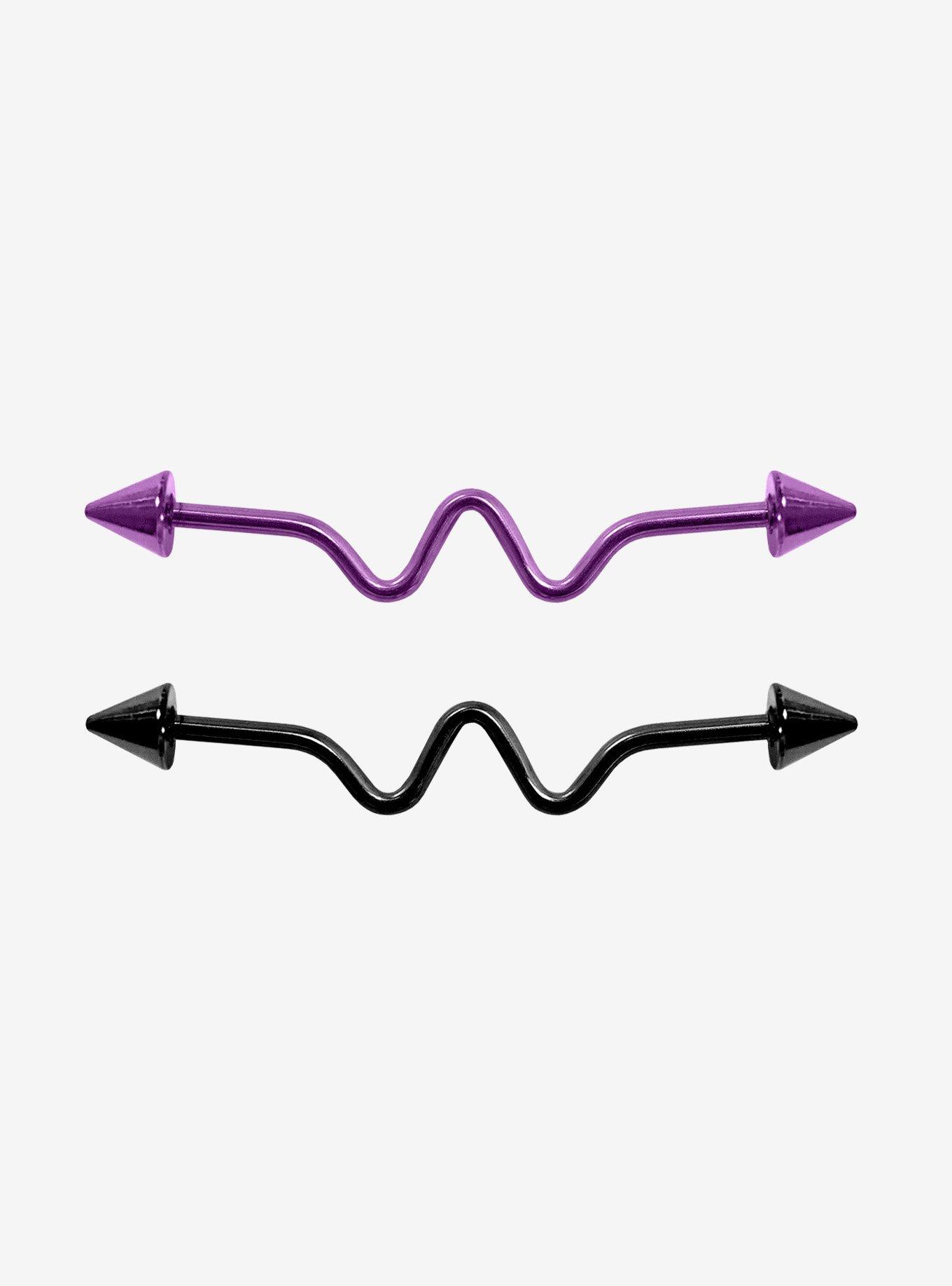 Steel Purple & Gunmetal Heartbeat Spike Industrial Barbell 2 Pack, , hi-res