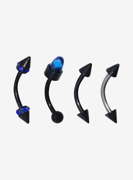 Steel Black Crystal Eyebrow Barbell 4 Pack | Hot Topic