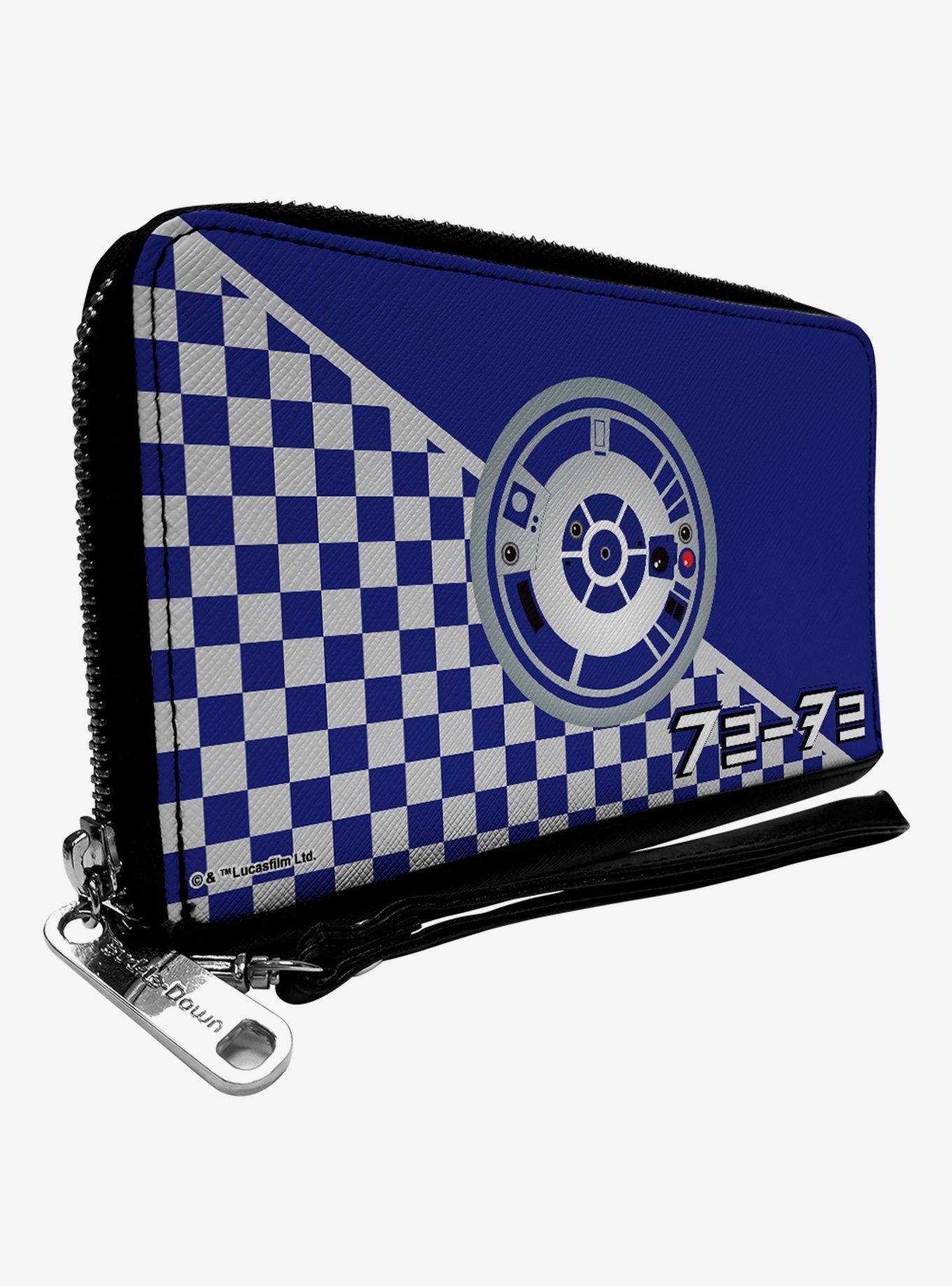 Star Wars R2D2 Top View And Aurebesh Checker Blue White Zip Around Wallet, , hi-res