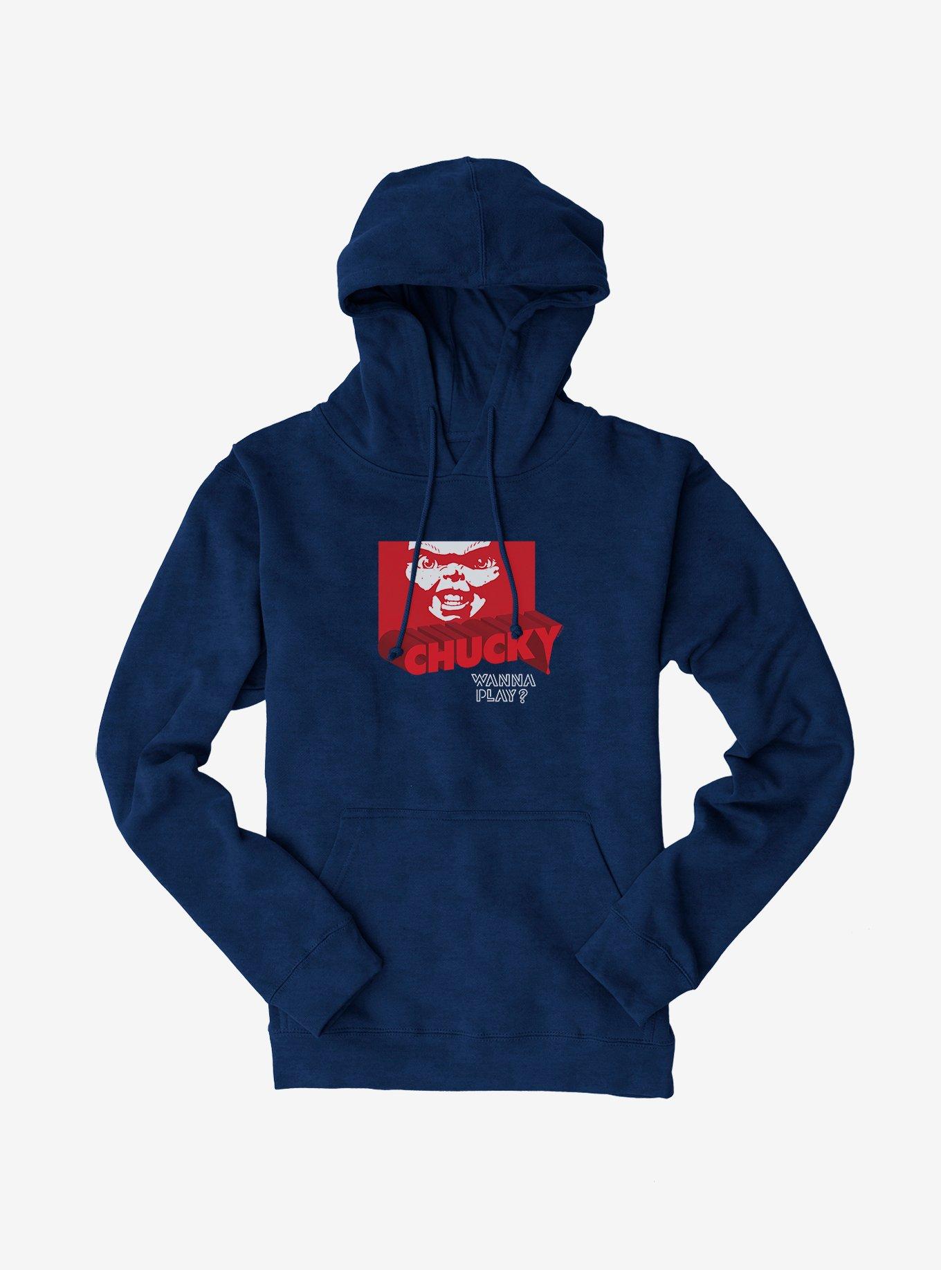 Chucky Red Blood Font Hoodie, NAVY, hi-res